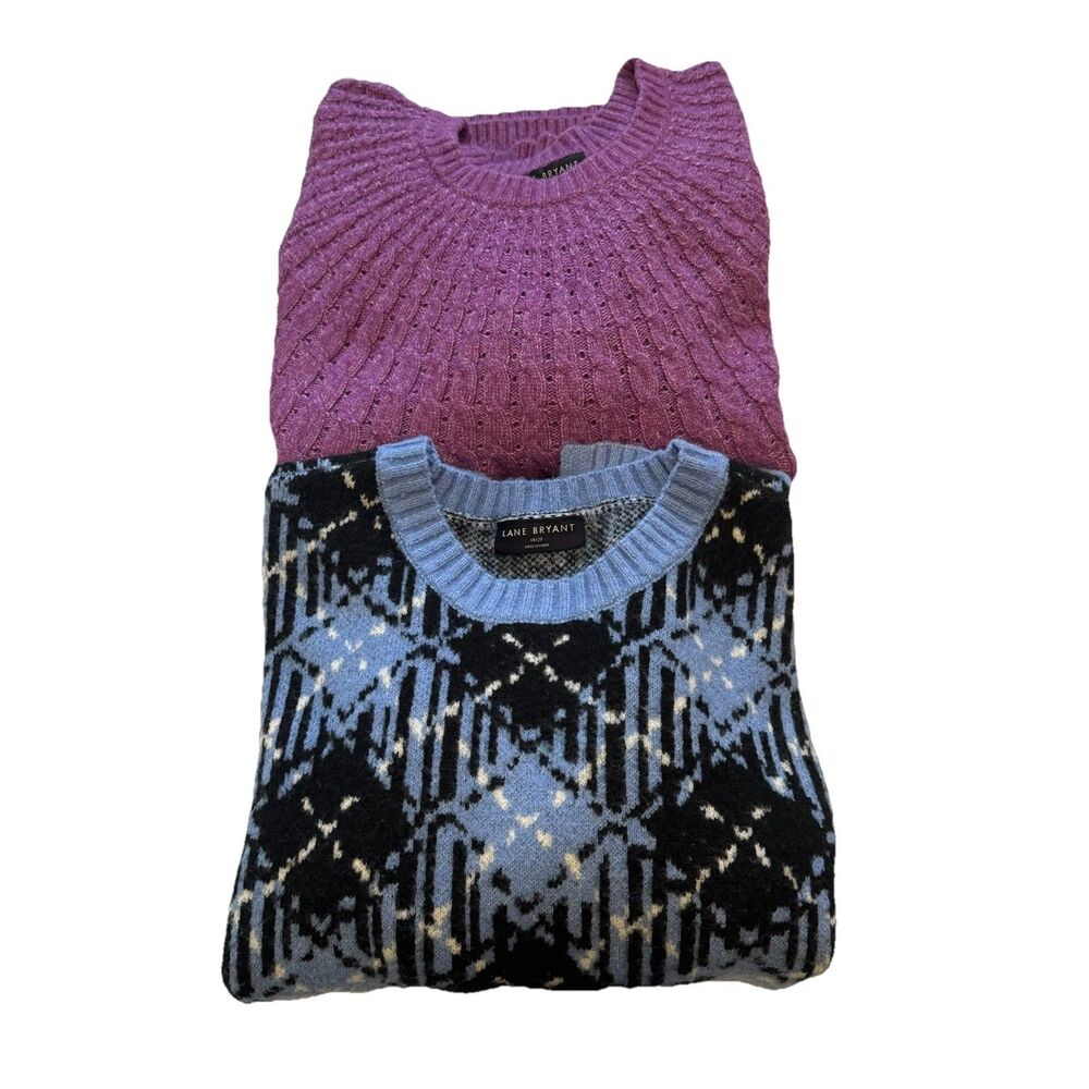 Lane Bryant Knit Sweater Bundle 18/20 Purple Cable Knit & Blue Argyle Pullover